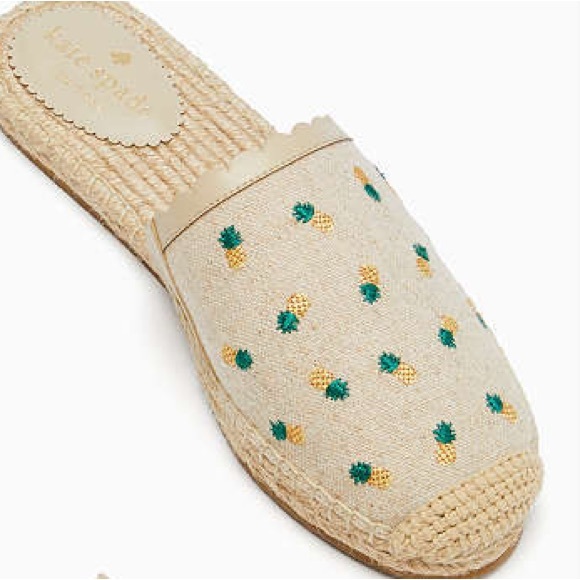 ♠️kate spade Rosie Pineapple Embroidered Canvas Flat Mules Slide NIB - Picture 2 of 8